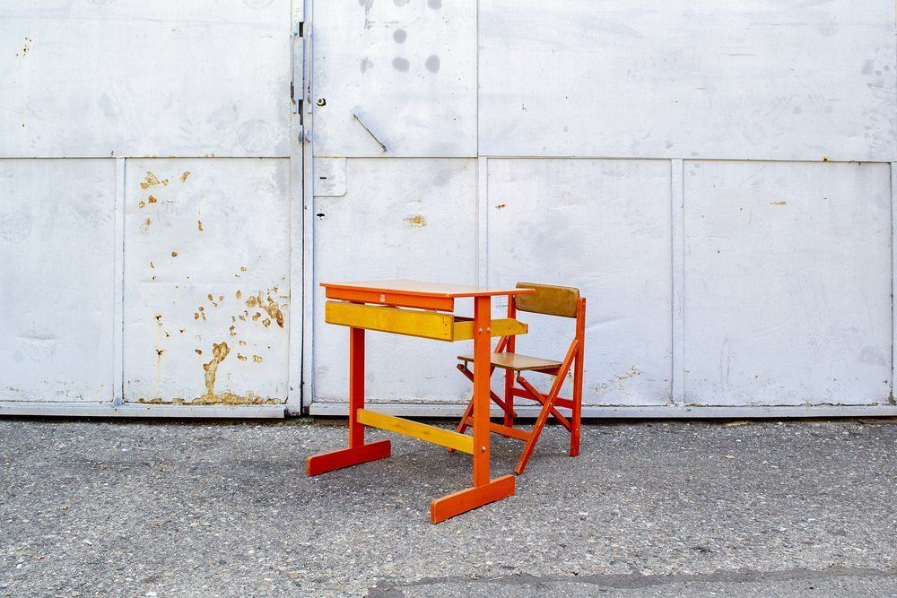 Kinderbureau Met Klapstoel In De Stijl Van De Gebroeders Reguitti, Ca. Jaren 1950, Set Van 2 photo furniture