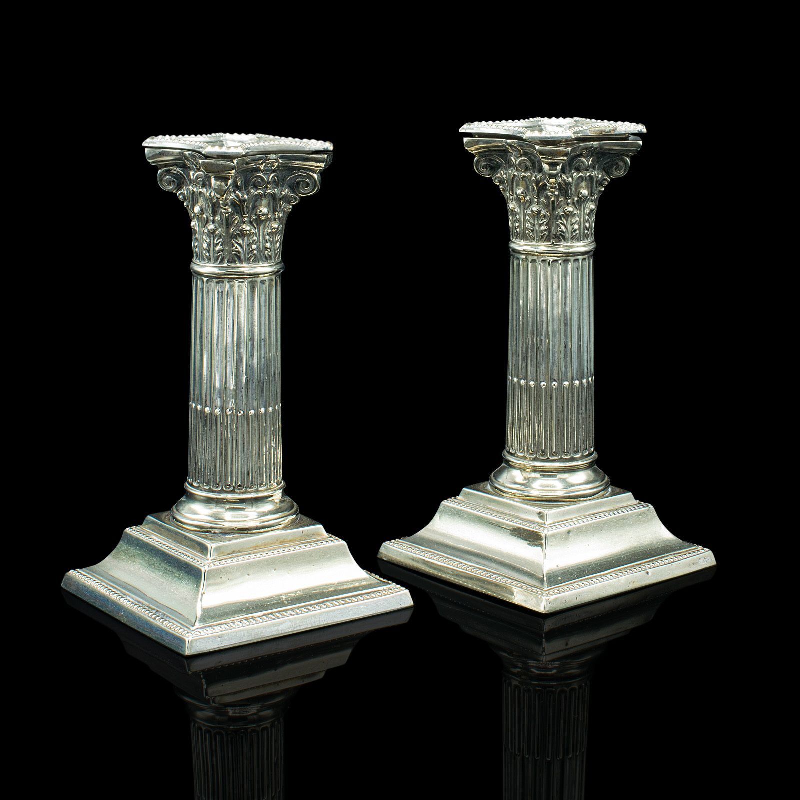 Pair Of Antique Decorative Candlesticks, Italian, Silver Plated, Grand Tour, 1860