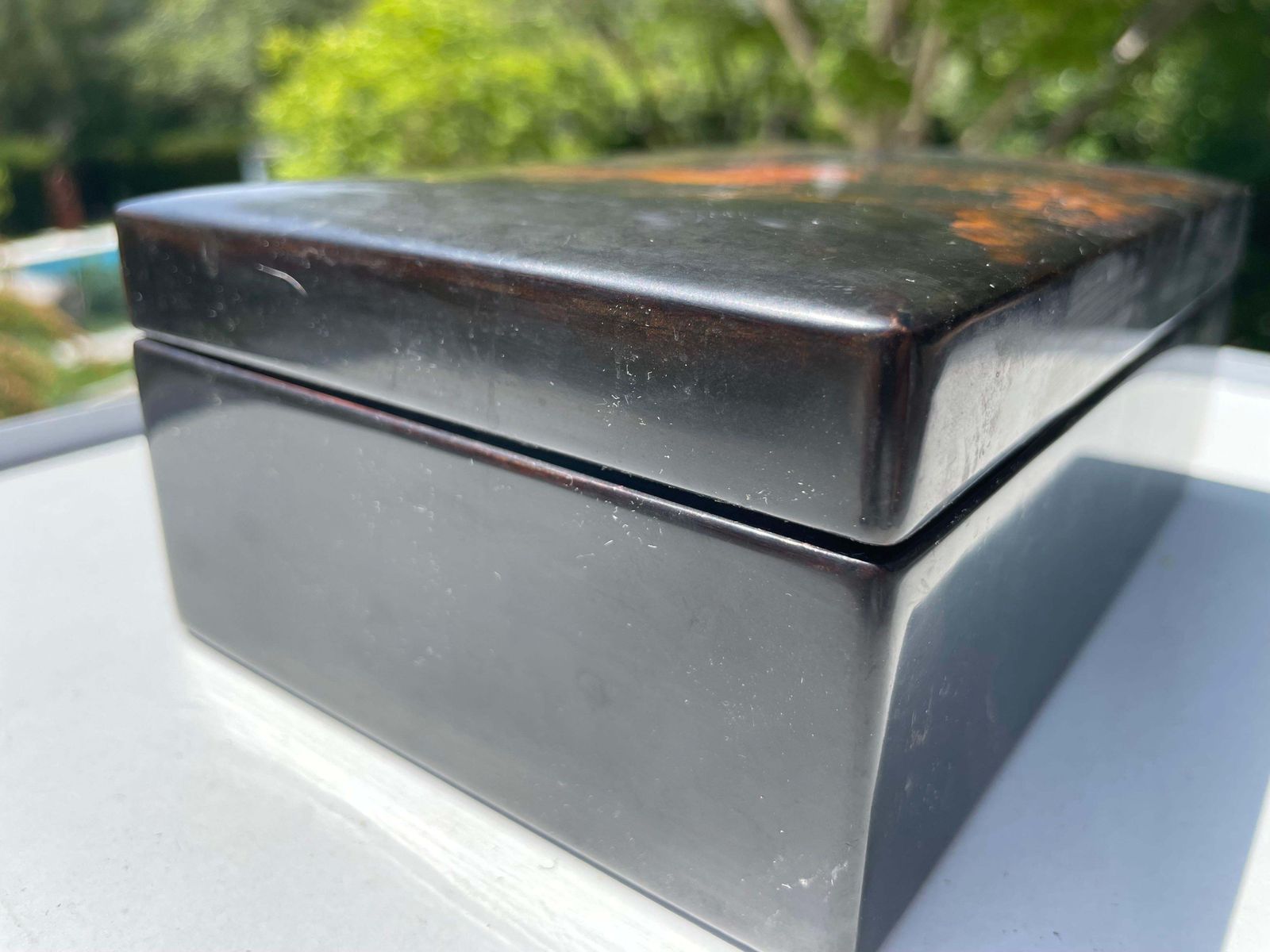Box In Lacquered Wood, Vietnam 20th Century, Black And Orange Color photo for sale