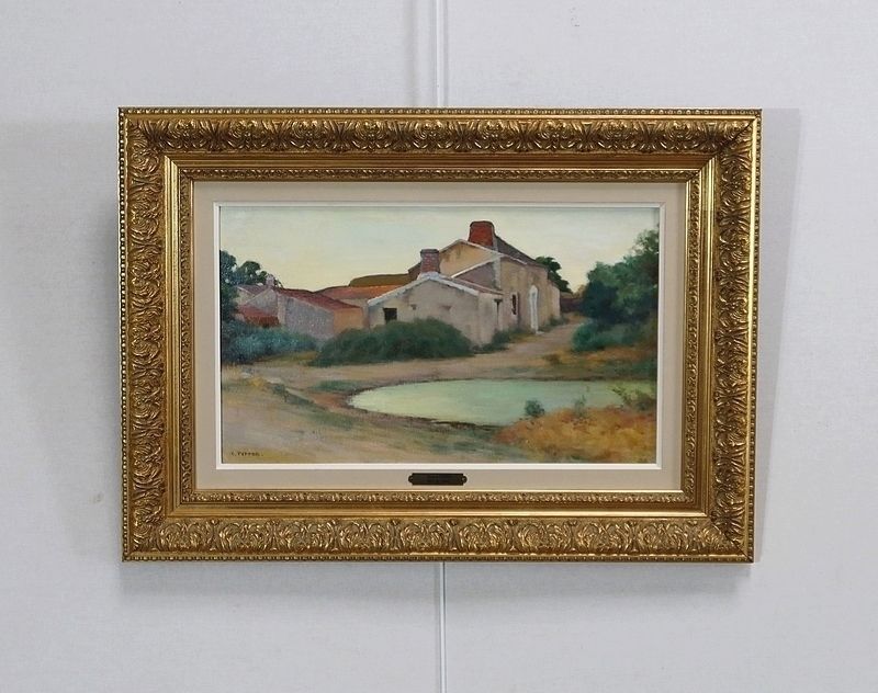 Painting Rural Scene Signed C. Perron – Early 20th Century