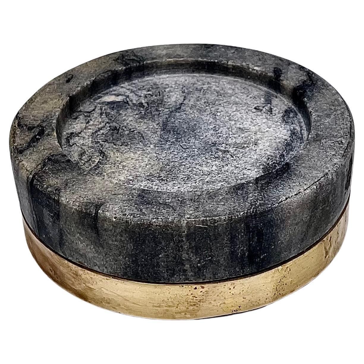 Vide Poche, Ashtray, In Marble And Brass, Grey And Gold Color, Italy 1960