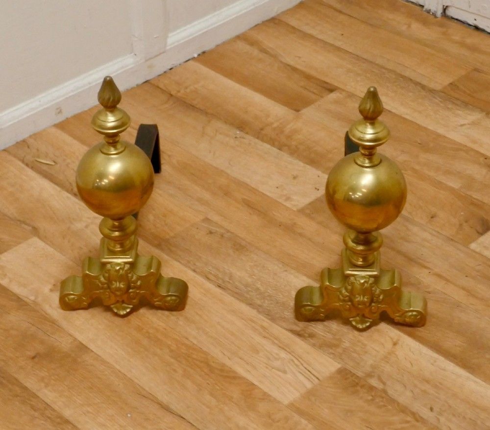 Large Pair Of French Brass Andirons, Fire Dogs Or Chenets photo furniture
