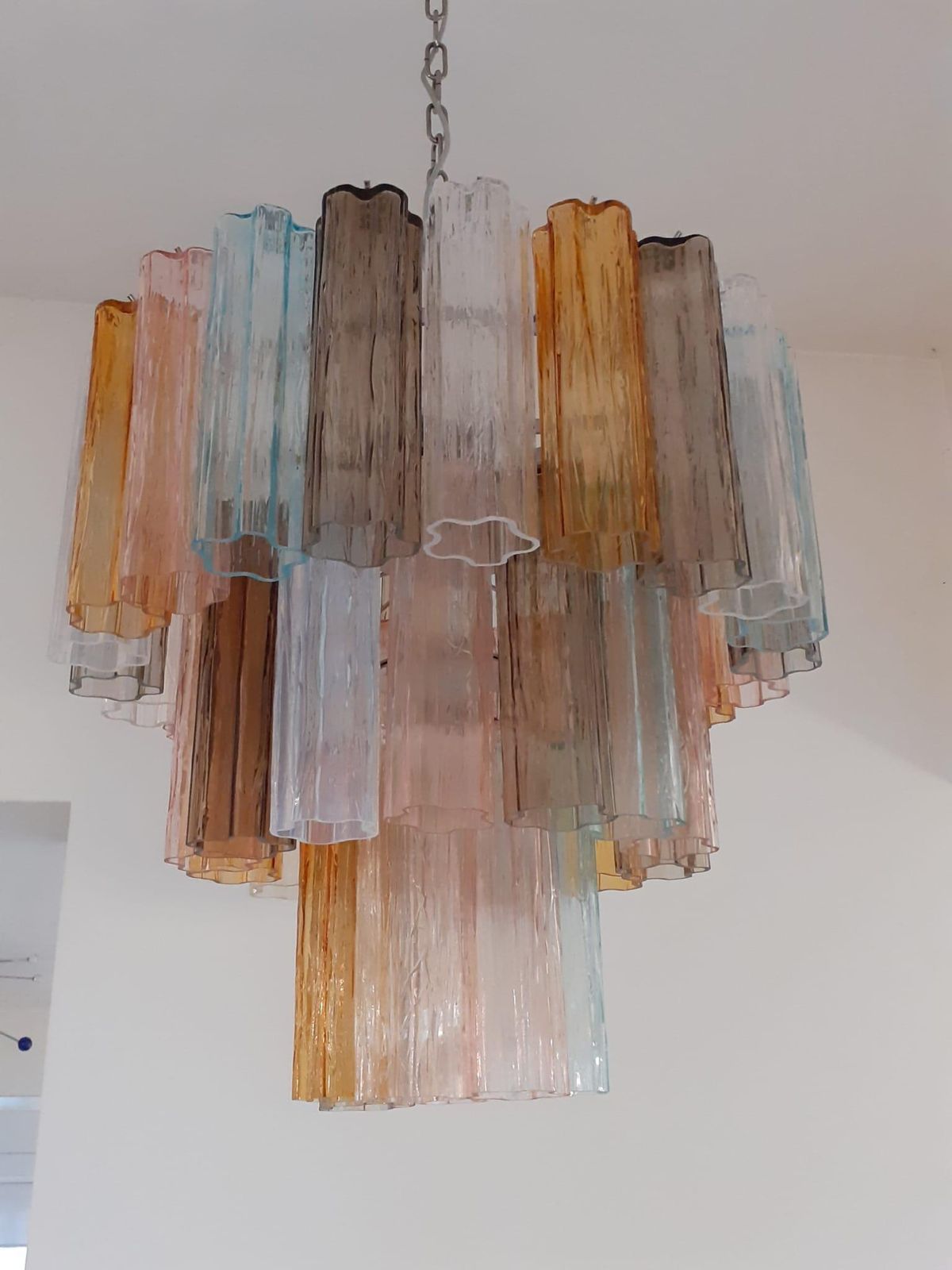 Contemporary Murano Glass "Tronchi" Chandelier With A Chrome Metal Frame photo for sale
