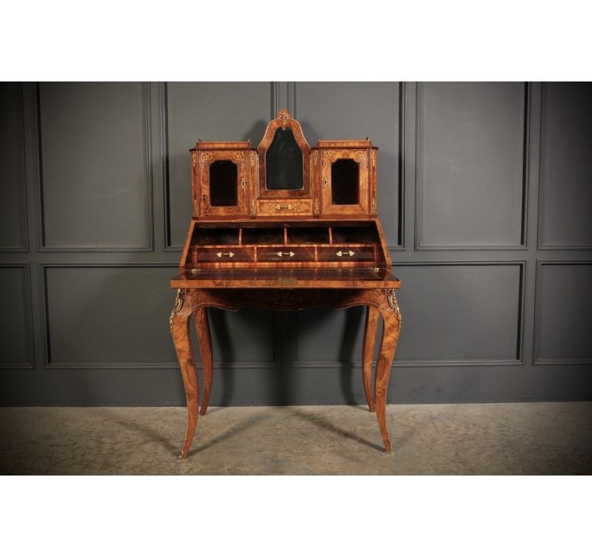 Burr Walnut Marquetry Inlaid Writing Desk photo vinterior