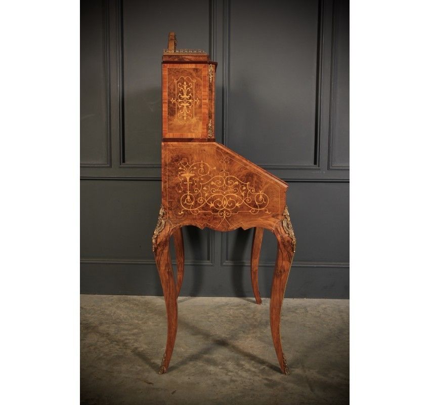 photo buy Burr Walnut Marquetry Inlaid Writing Desk