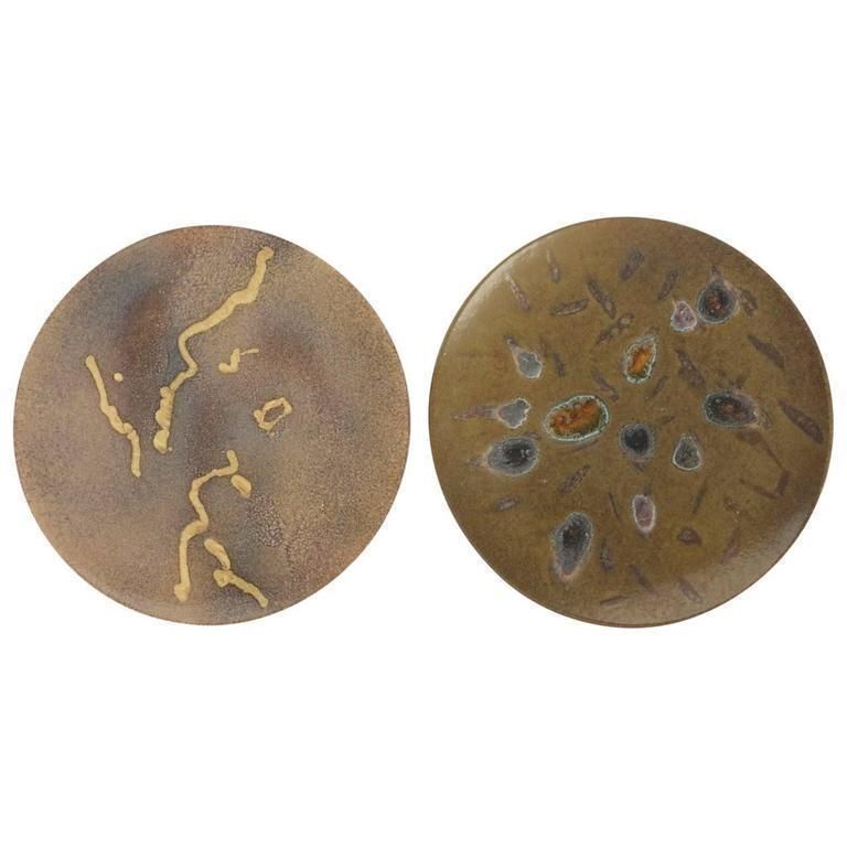Two Hand Painted Abstract Ceramic Plates By 'Alan Beitner' Signed