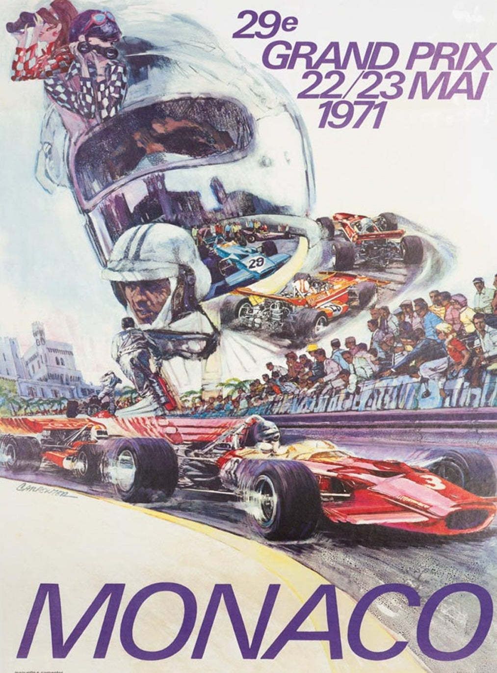 1971 Monaco Grand Prix Original Vintage Poster