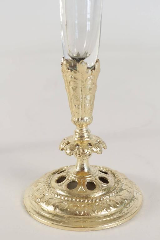 Pair Of Bud Vases, Cristal And Gold Gilt Bronze And Gold Leaf photo vinterior