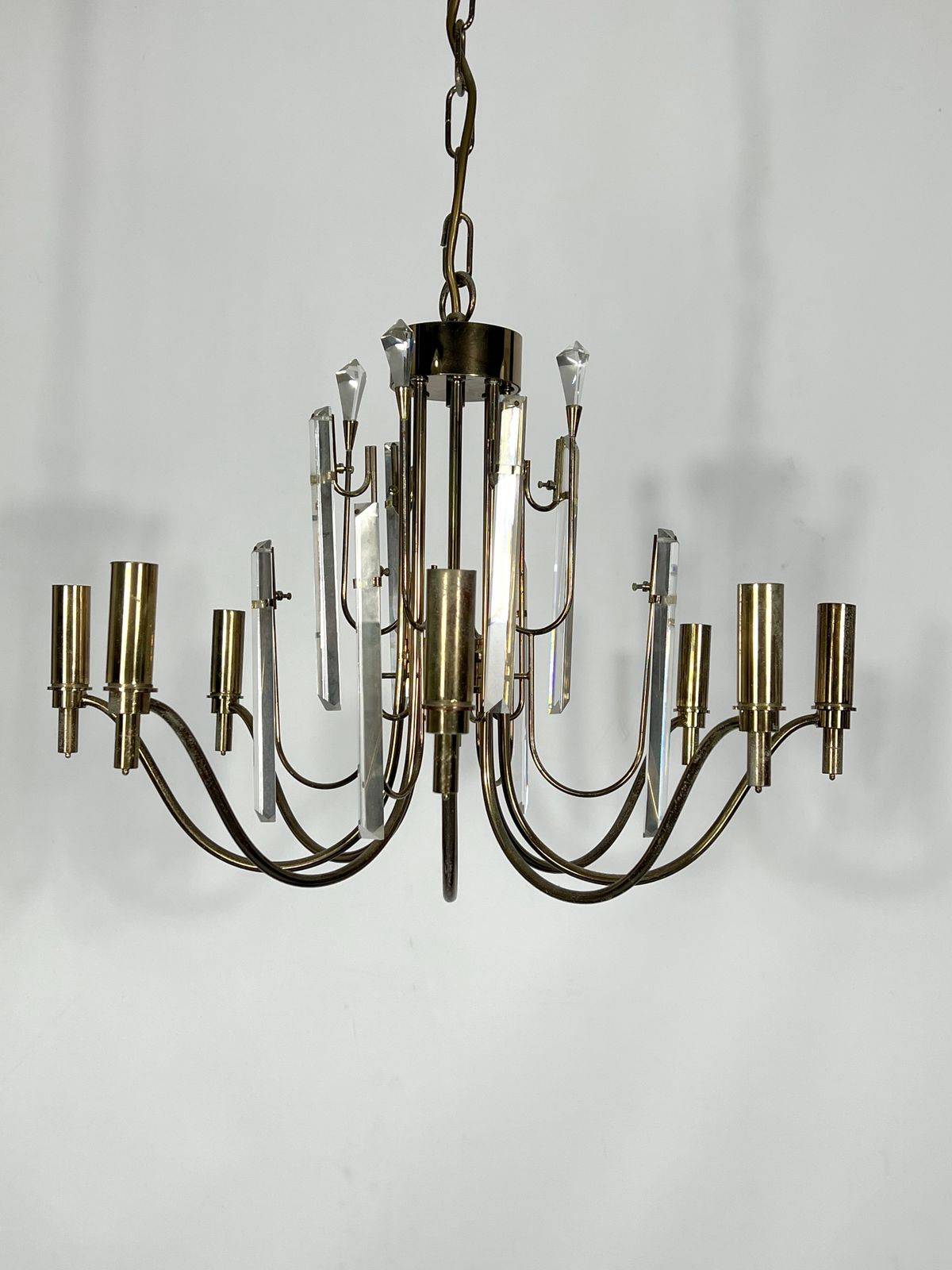 Vintage Brass And Glass Stilkronen Chandelier. Italy 1970s photo furniture