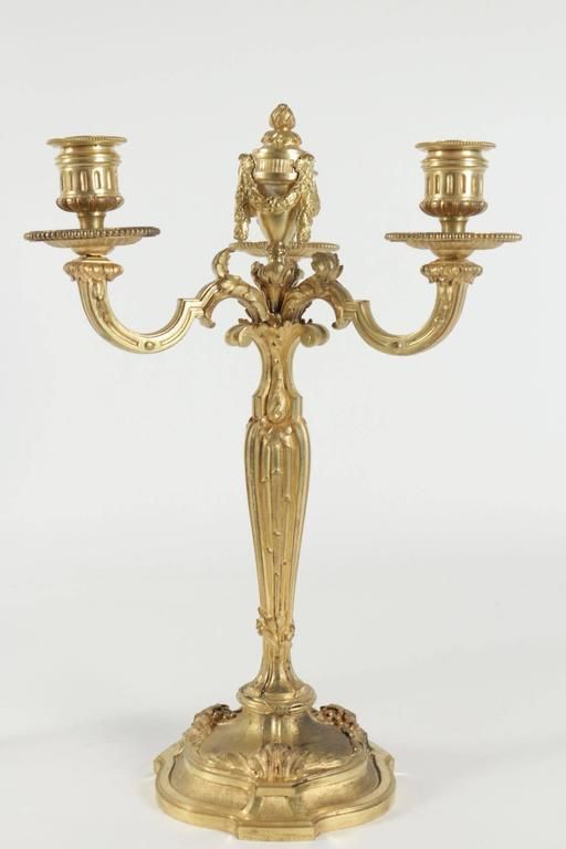 Pair Of Candelabra In The Style Of Louis XV In Gold Gilt Bronze, 19th Century photo for sale