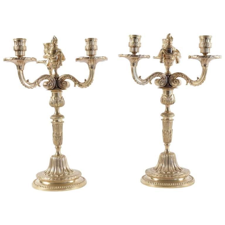 Pair Of Candelabra In The Style Of Louis XV In Gold Gilt Bronze, 19th Century