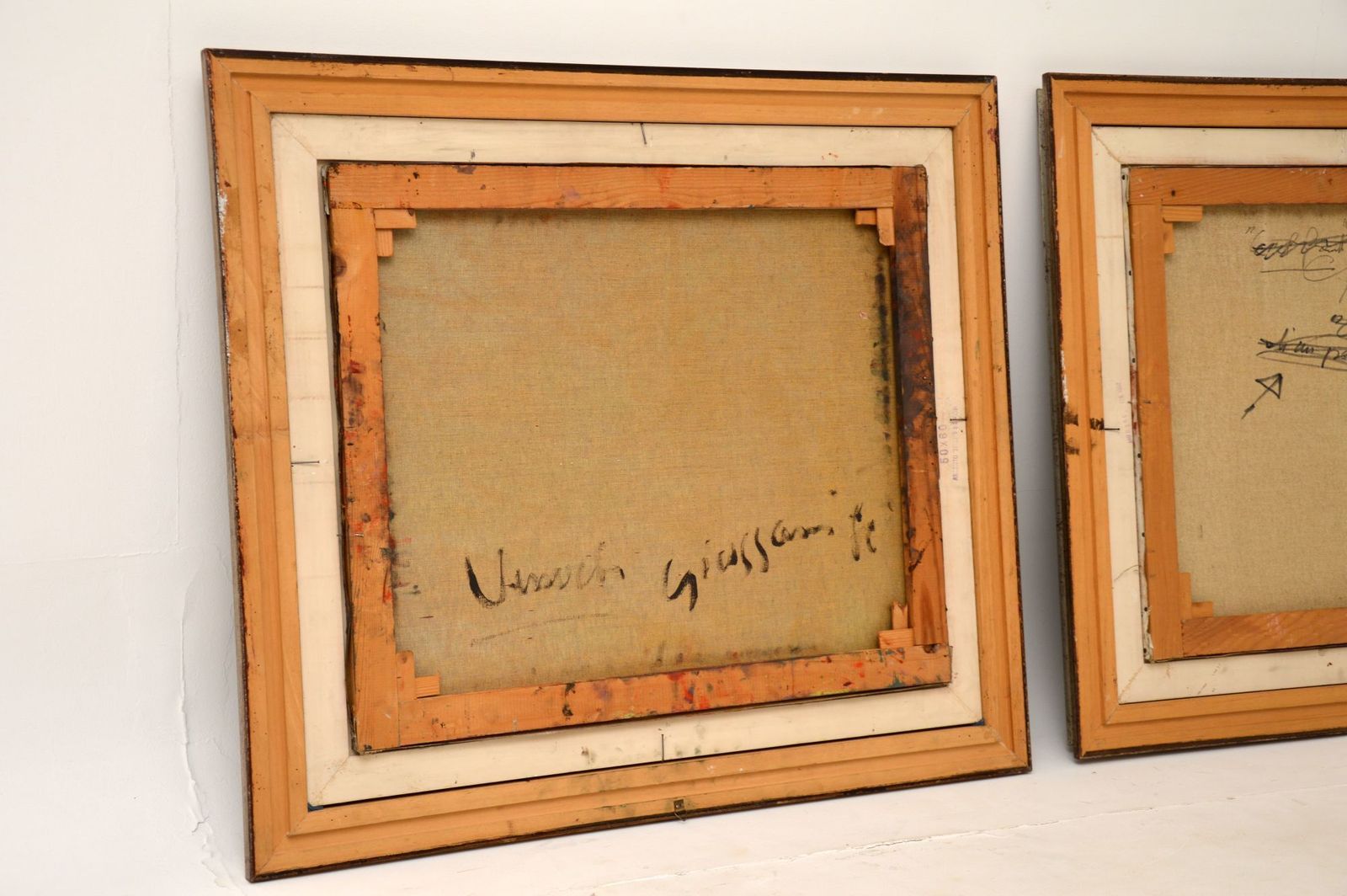 Pair Of Italian Abstract Framed Oil Paintings C.1980 Signed "Giussani" photo vintage