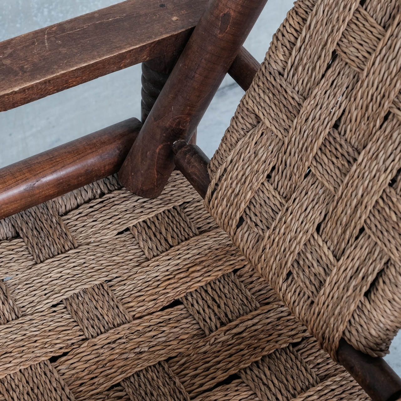 photo vinterior French Art Deco Cord And Oak Armchair Attr. To Charles Dudouyt