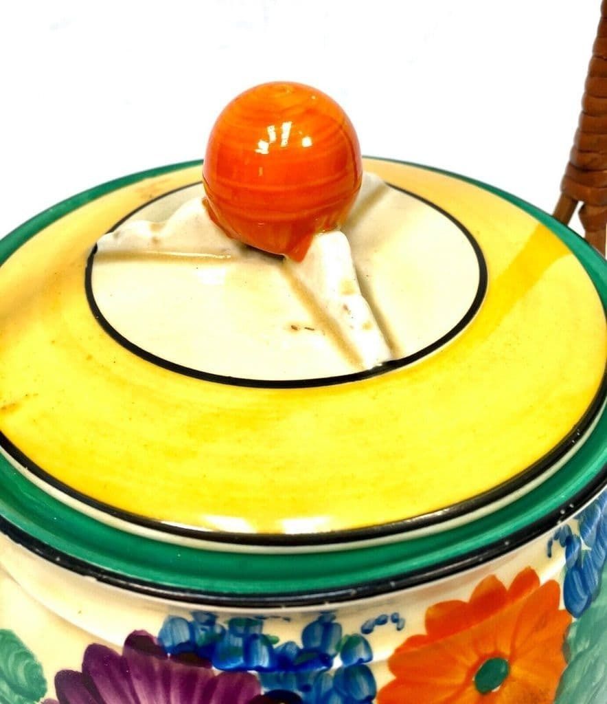 Clarice Cliff Gayday Biscuit Barrel Shape 355 Art Deco Pottery Antique / Bizarre photo for sale
