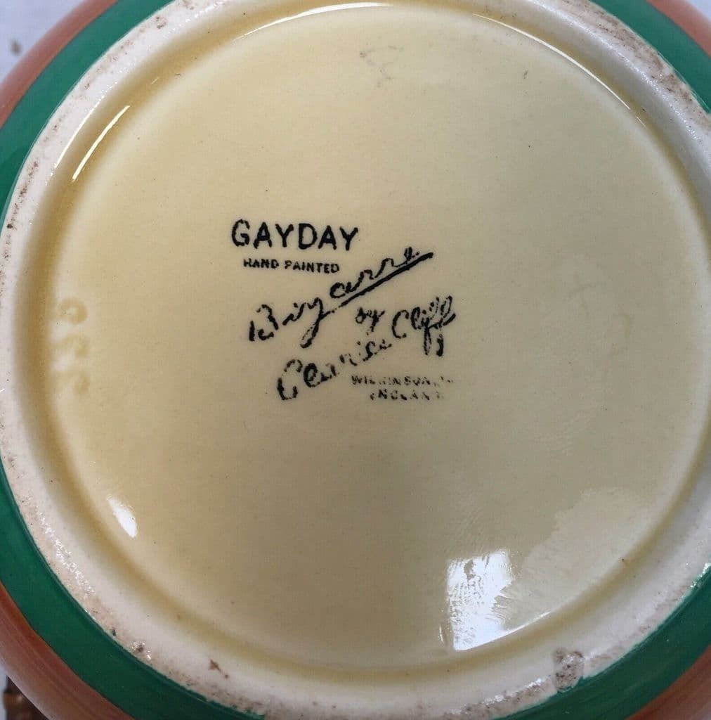 photo for sale Clarice Cliff Gayday Biscuit Barrel Shape 355 Art Deco Pottery Antique / Bizarre