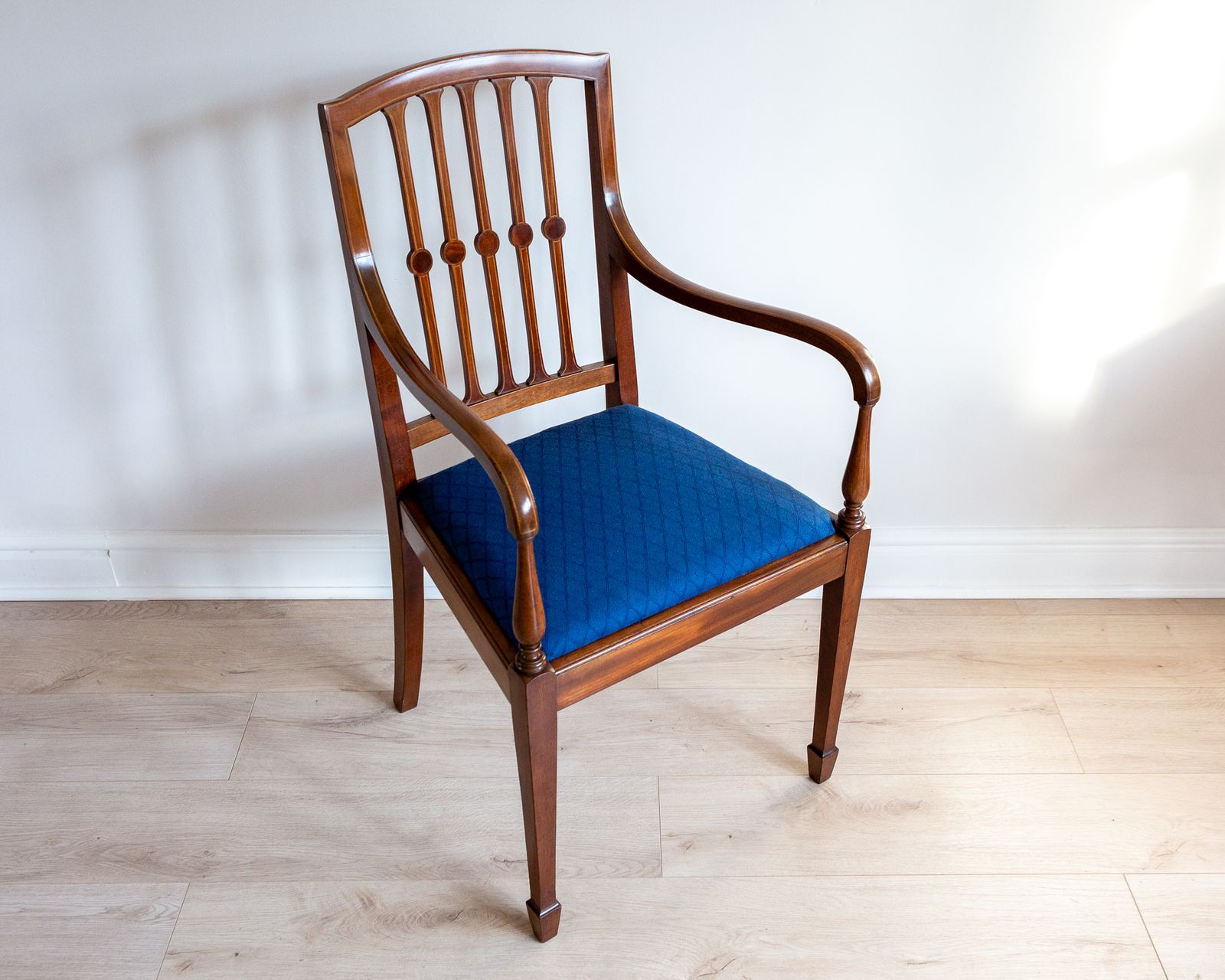 Fine English Regency Sheraton Revival Antique Mahogany Inlaid Armchair photo vintage