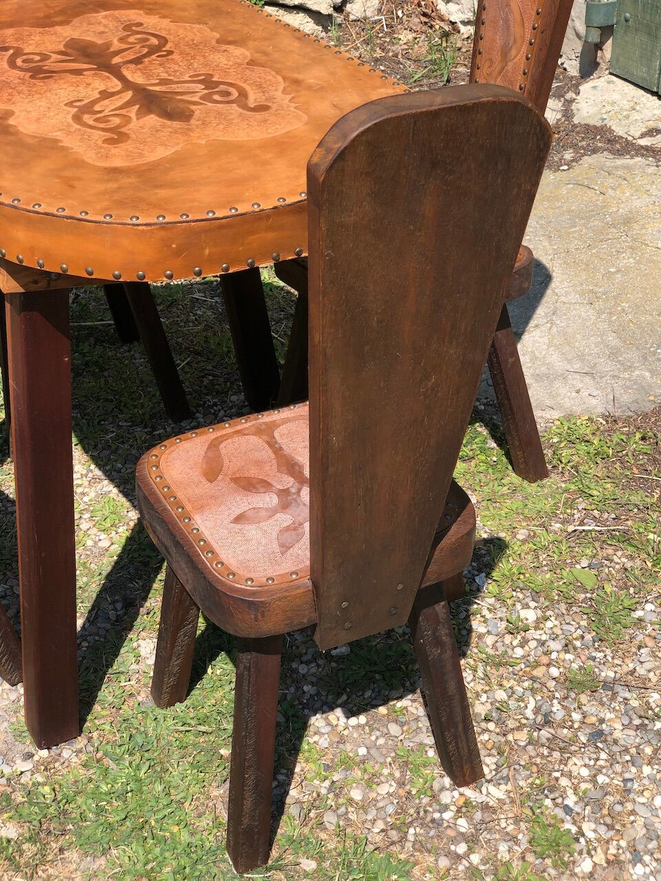 Table And 4 Brutalism Oak And Leather Chairs 1960 photo Furniture