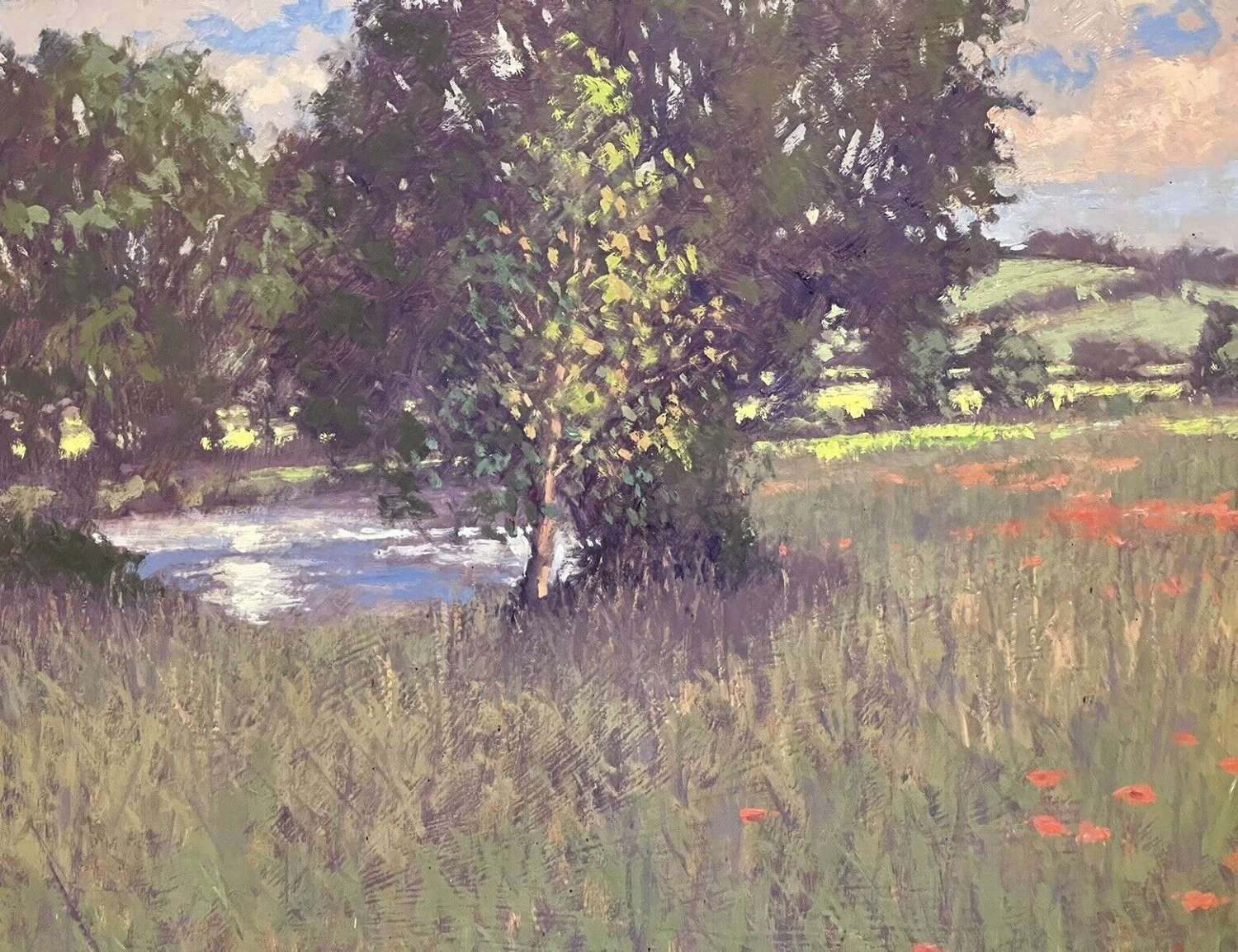 Stream And Poppies Oil On Board Original Landscape Umborne Devon