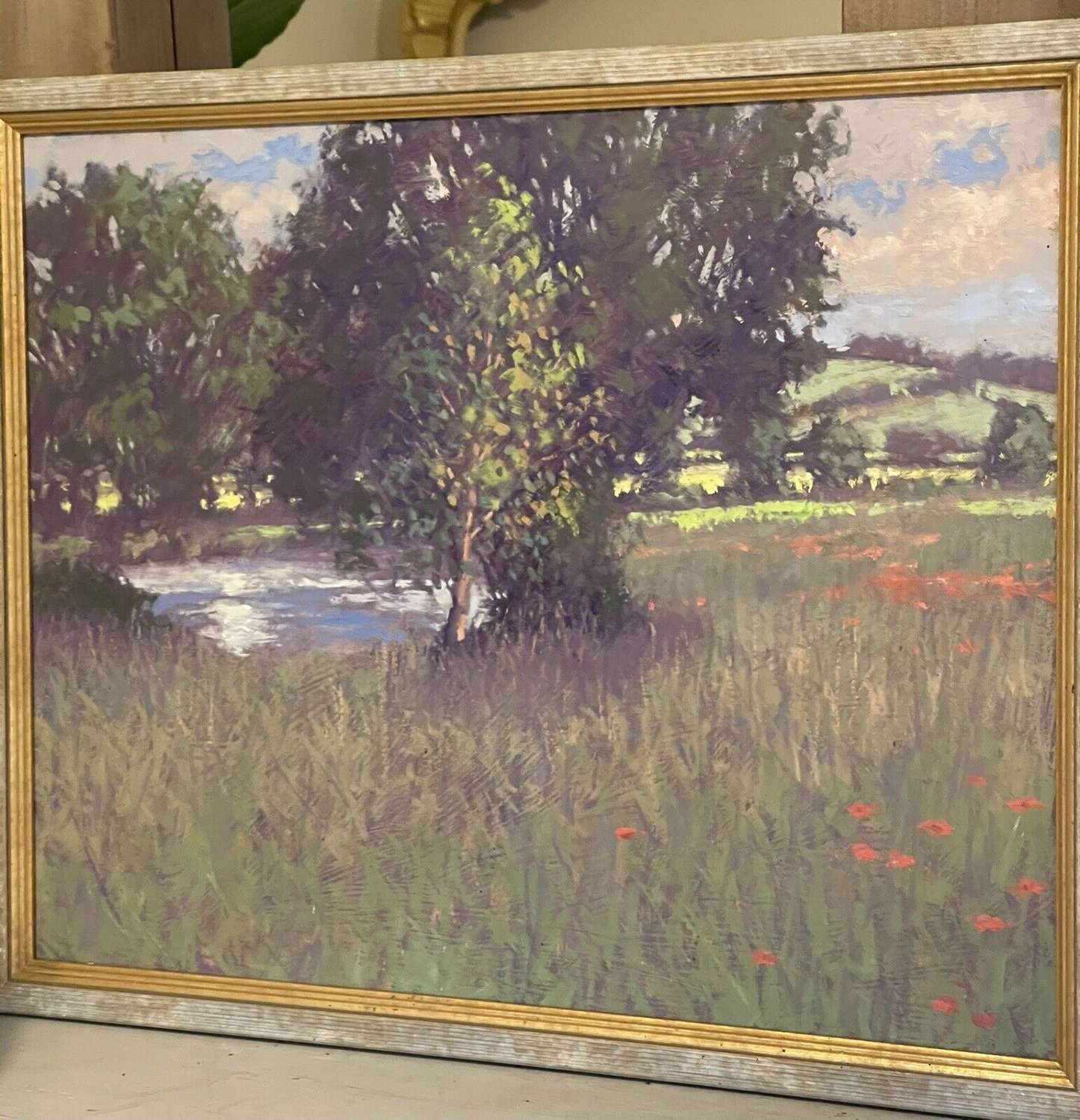 Stream And Poppies Oil On Board Original Landscape Umborne Devon photo furniture
