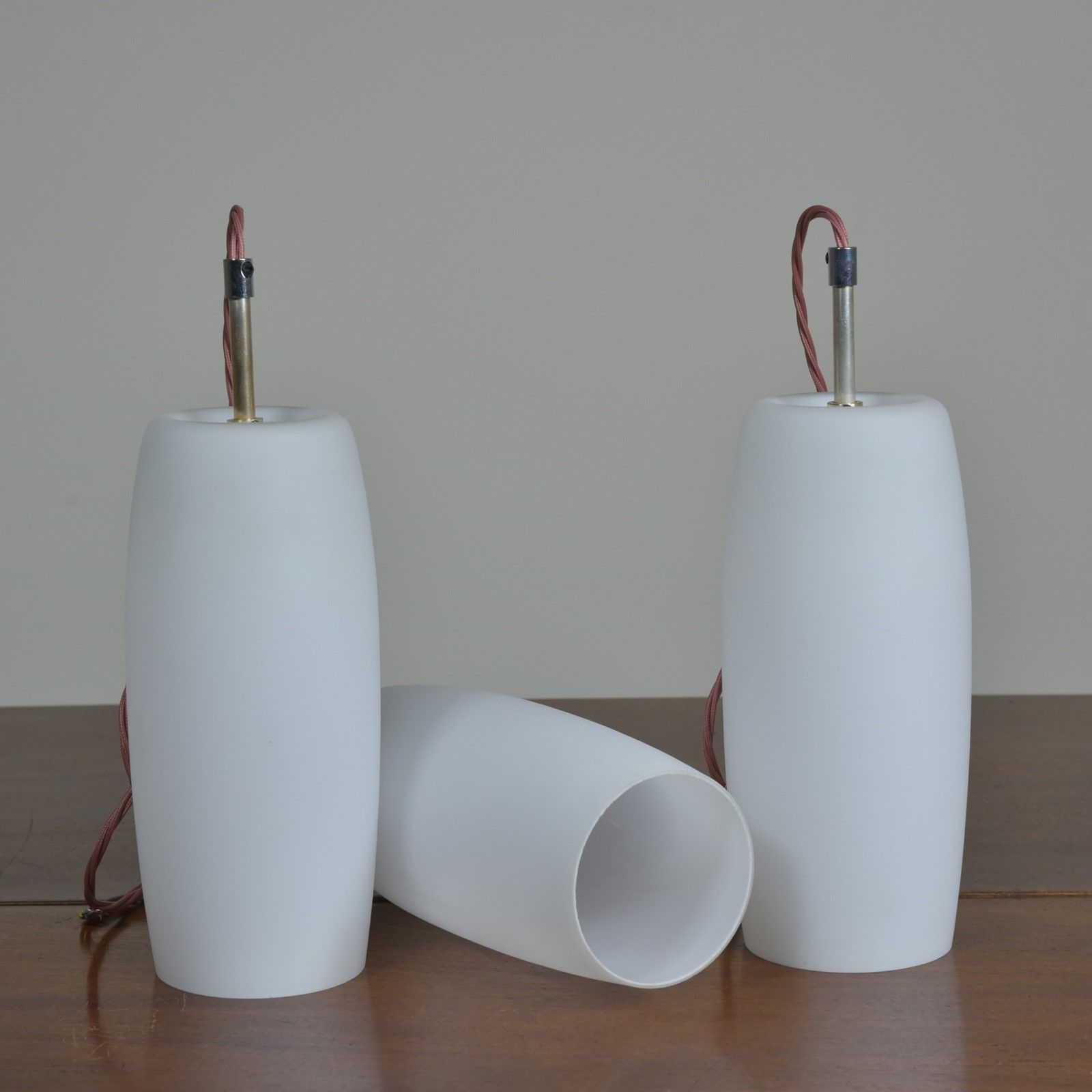 Trio Opal Glass Shades   Silvered Brass Fittings photo for sale