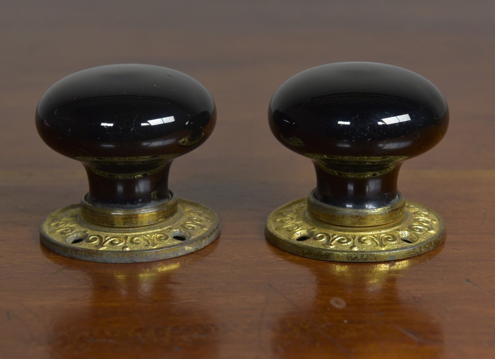 Anique Ceramic & Brass Doorknobs   Two Pairs photo for sale