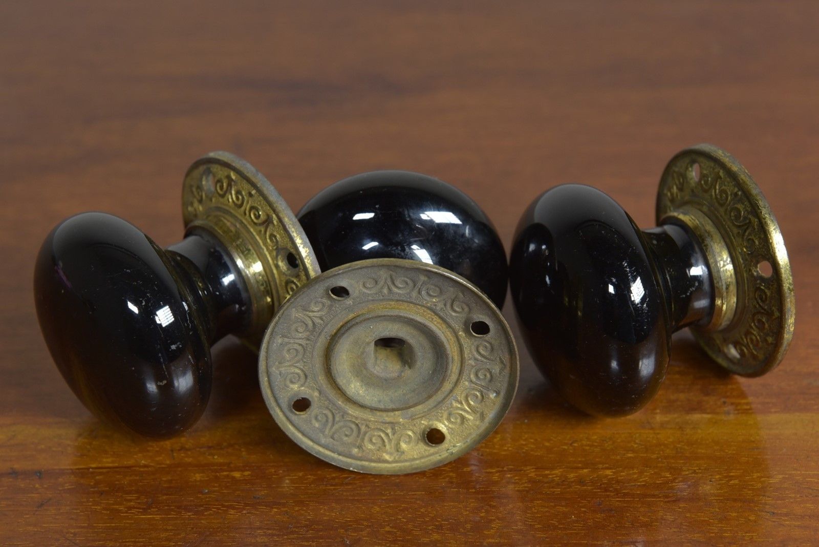 Anique Ceramic & Brass Doorknobs   Two Pairs photo buy