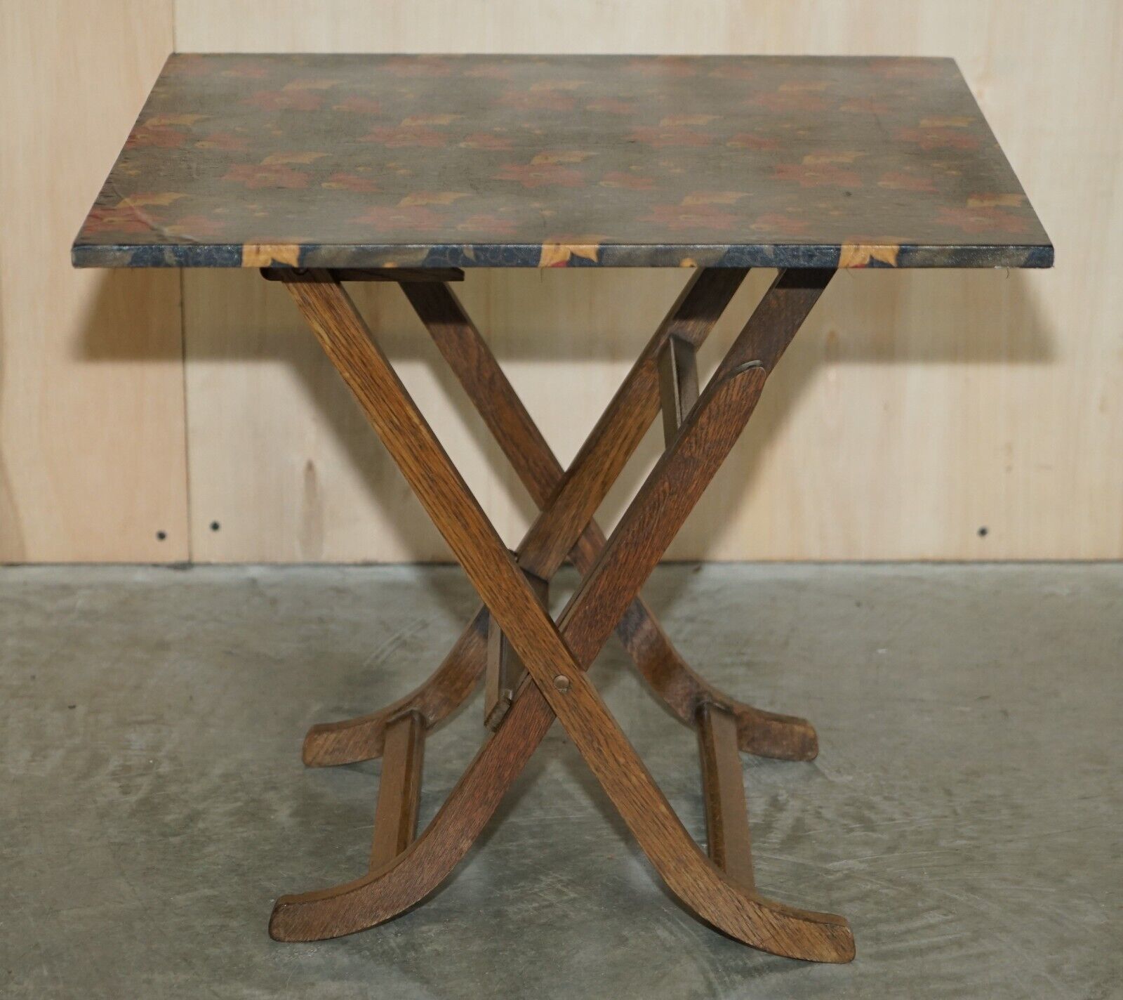 575.0 Pair Of Mid Century Modern English Oak Side End Card Wine Games Folding Tables photo