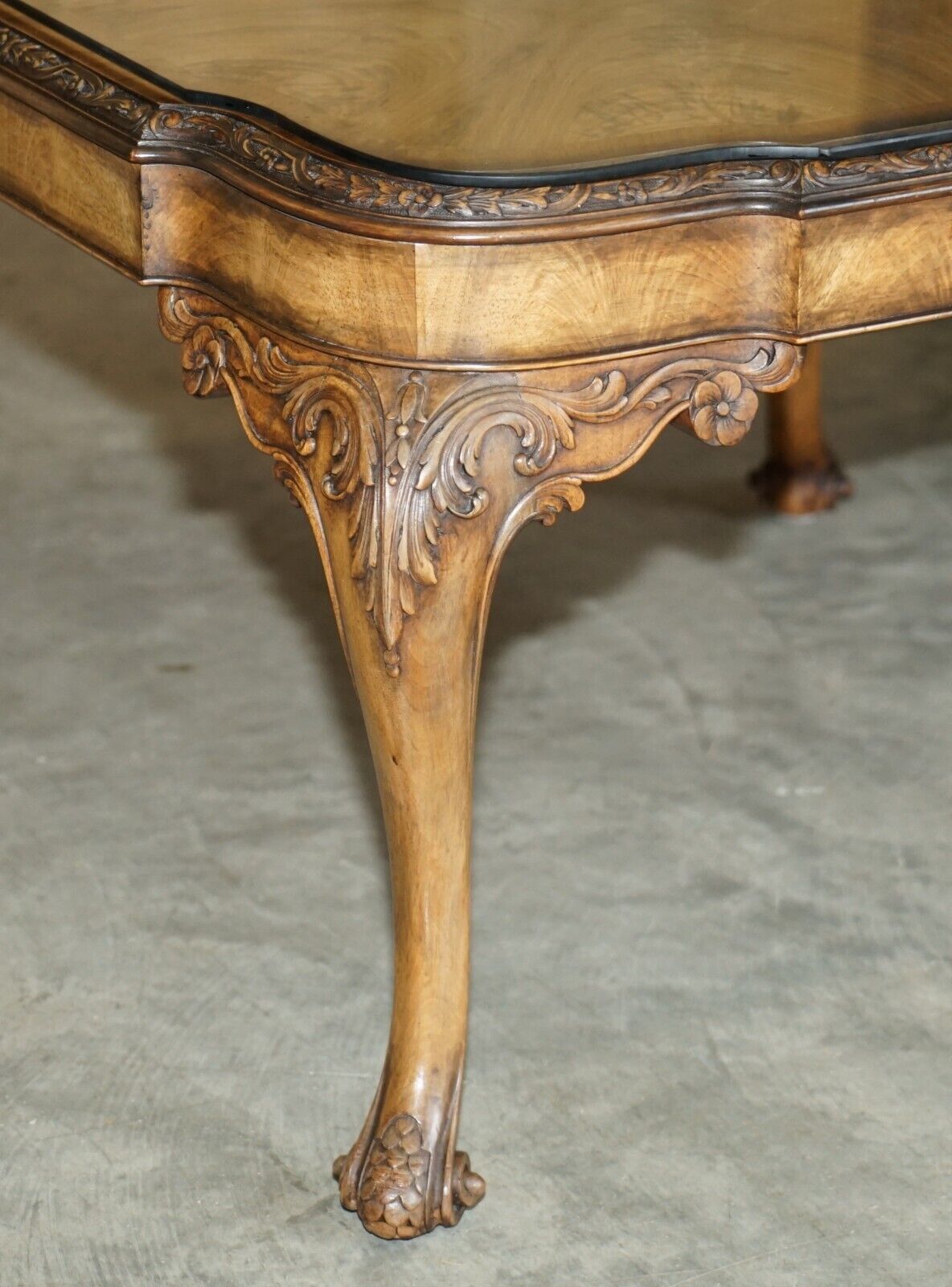 Exquisite Burr Walnut Coffee Cocktail Table With Ornately Carved Cabriole Legs photo Furniture