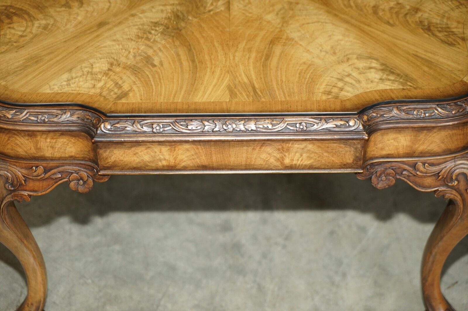 Exquisite Burr Walnut Coffee Cocktail Table With Ornately Carved Cabriole Legs photo vintage