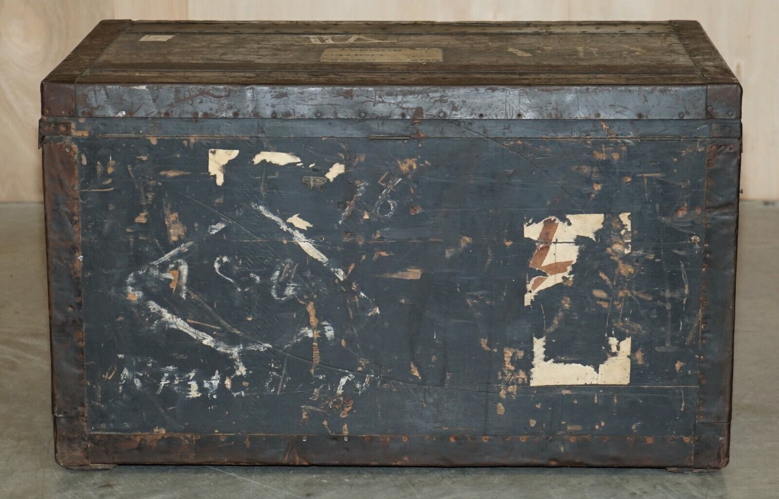 Original Antique Fully Stamped Army & Navy Cls Steamer Campaign Trunk Zinc Lined photo vintage