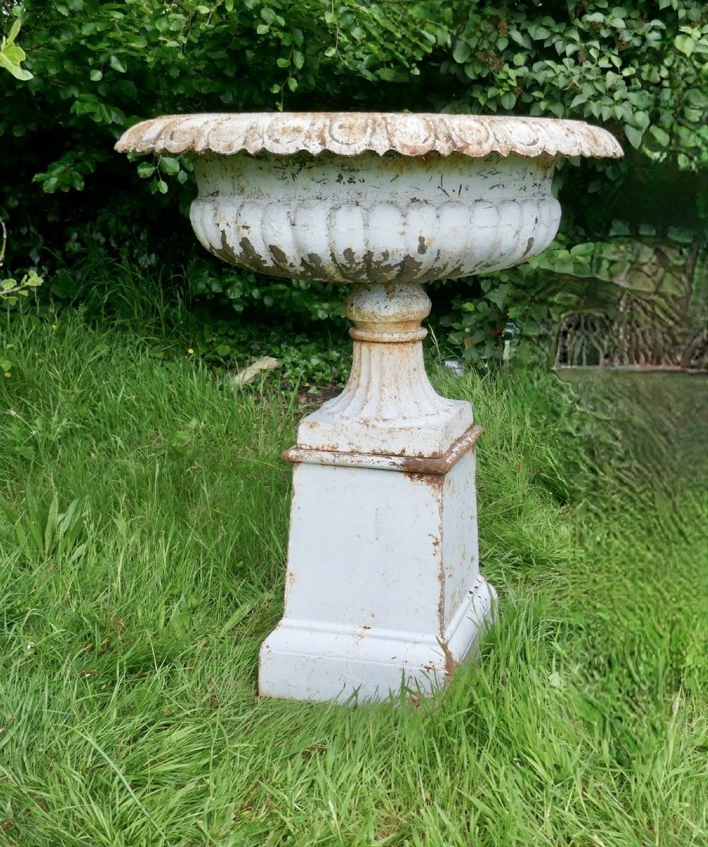 Pair Of Very Large Victorian Cast Iron Garden Urns, Garden Planters photo for sale