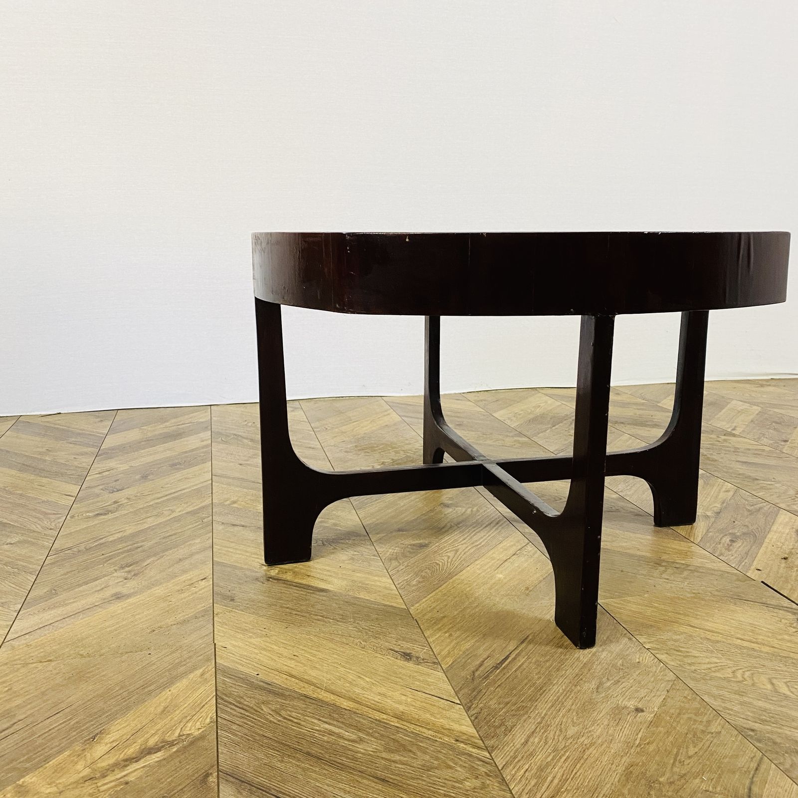 Vintage Dark Wood + Smoked Glass Coffee Table, C1960s photo vintage