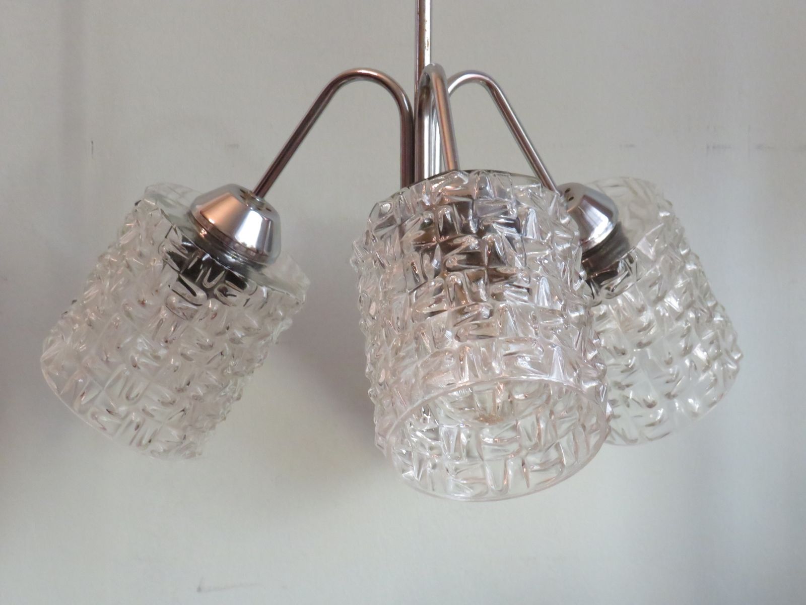 Mid Century Chandelier, Chrome And Glass, Belgium 1960 photo vintage