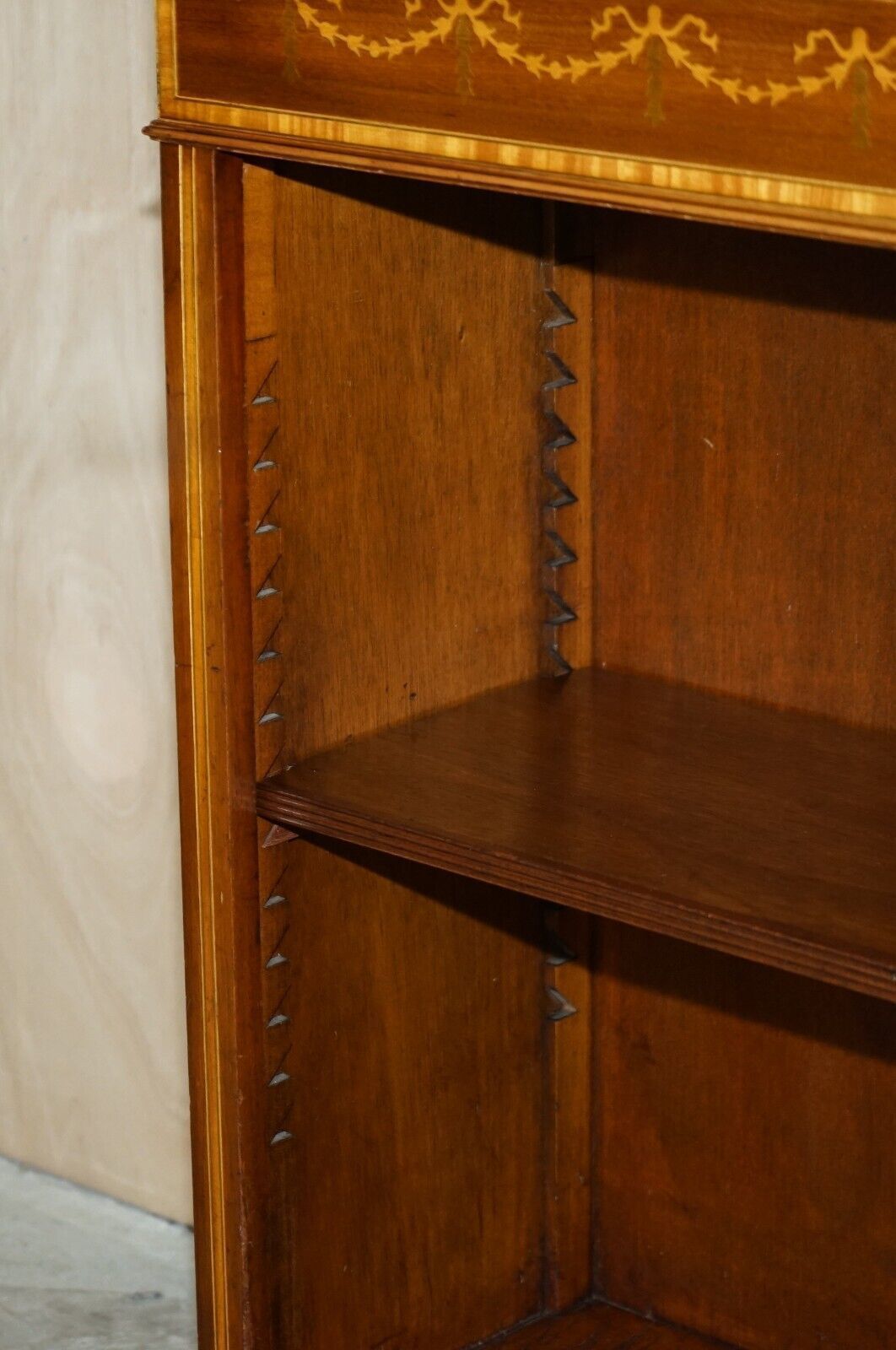 Brights Of Nettlebed Sheraton Burr Elm Walnut Inlay Dwarf Library Open Bookcase photo for sale
