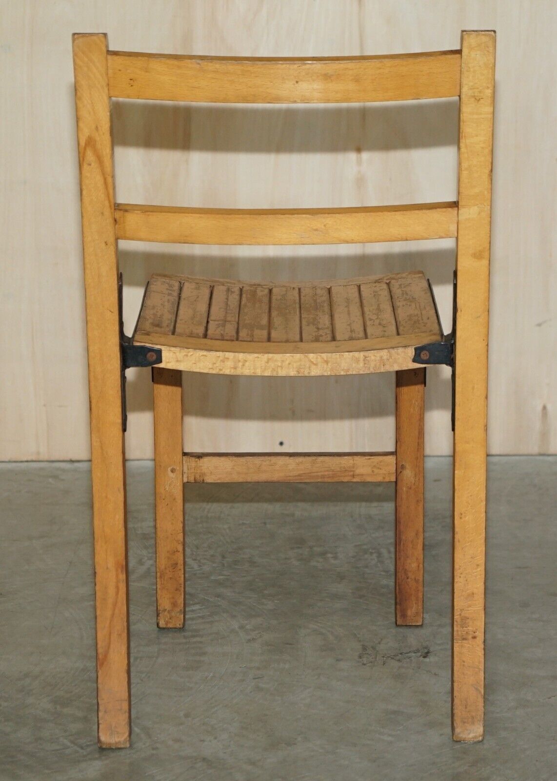 750.0 Nice Vintage Set Of Circa 1930's English Oak Stacking Chairs With Period Finish photo