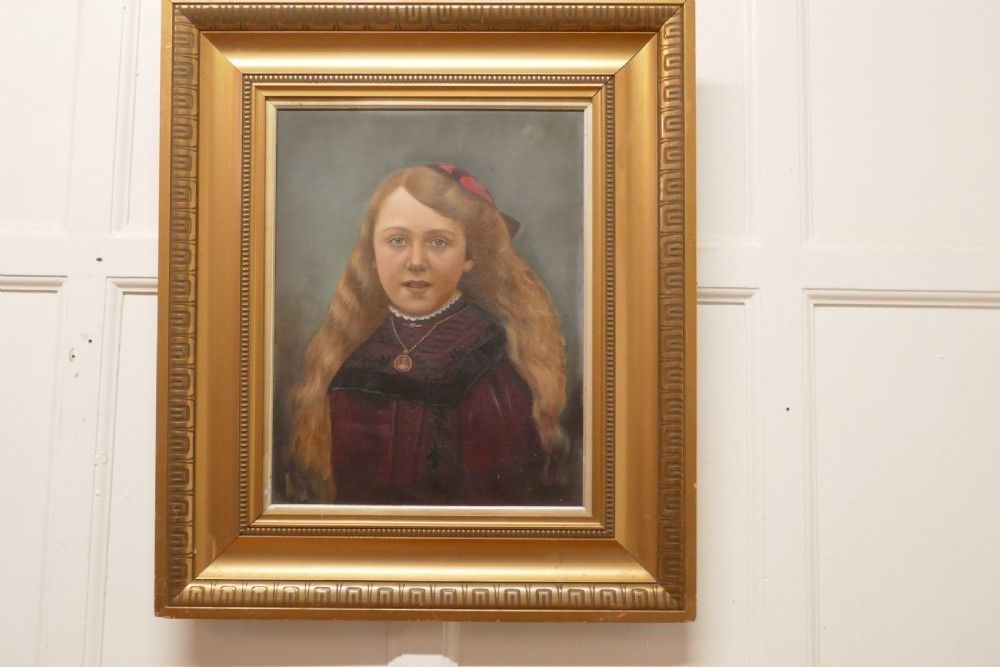19th Century Oil On Canvas Portrait Of A Young Girl photo Art