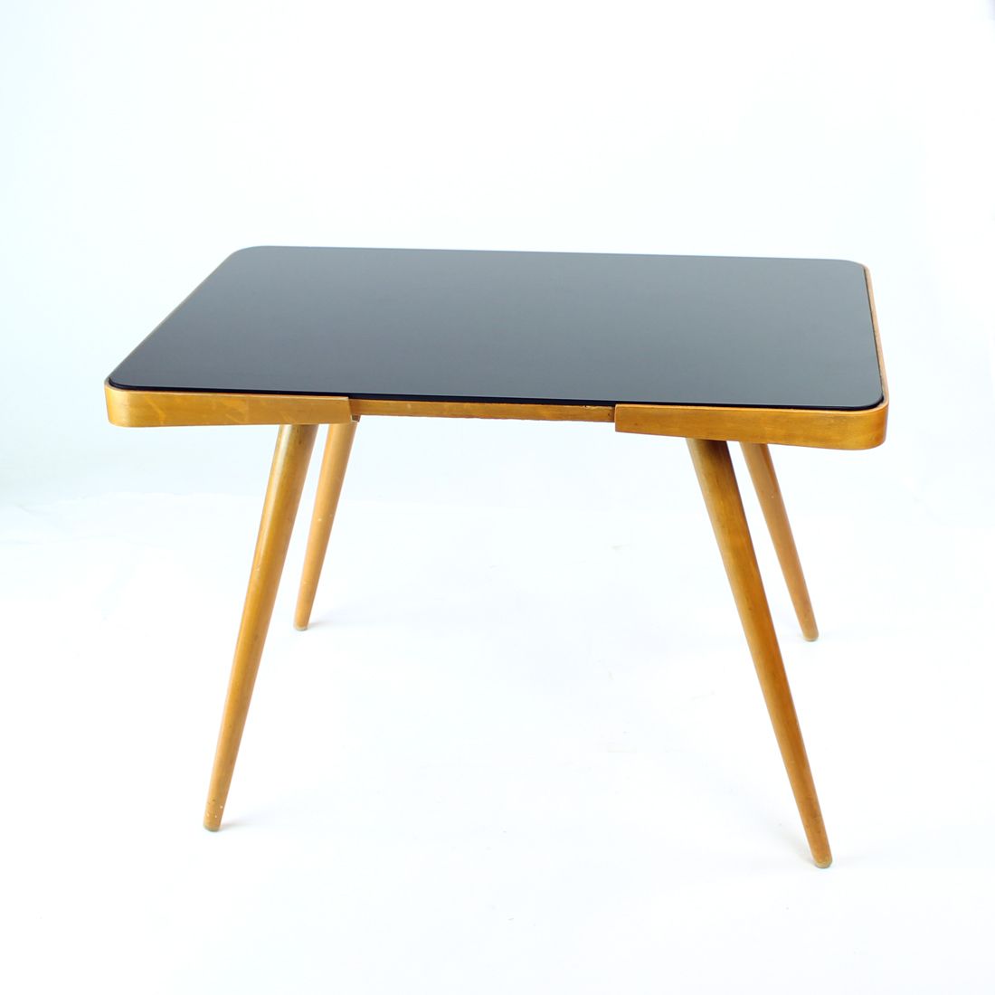 Mid Century Coffee Table In Oak & Black Glass, Czechoslovakia 1960s photo furniture