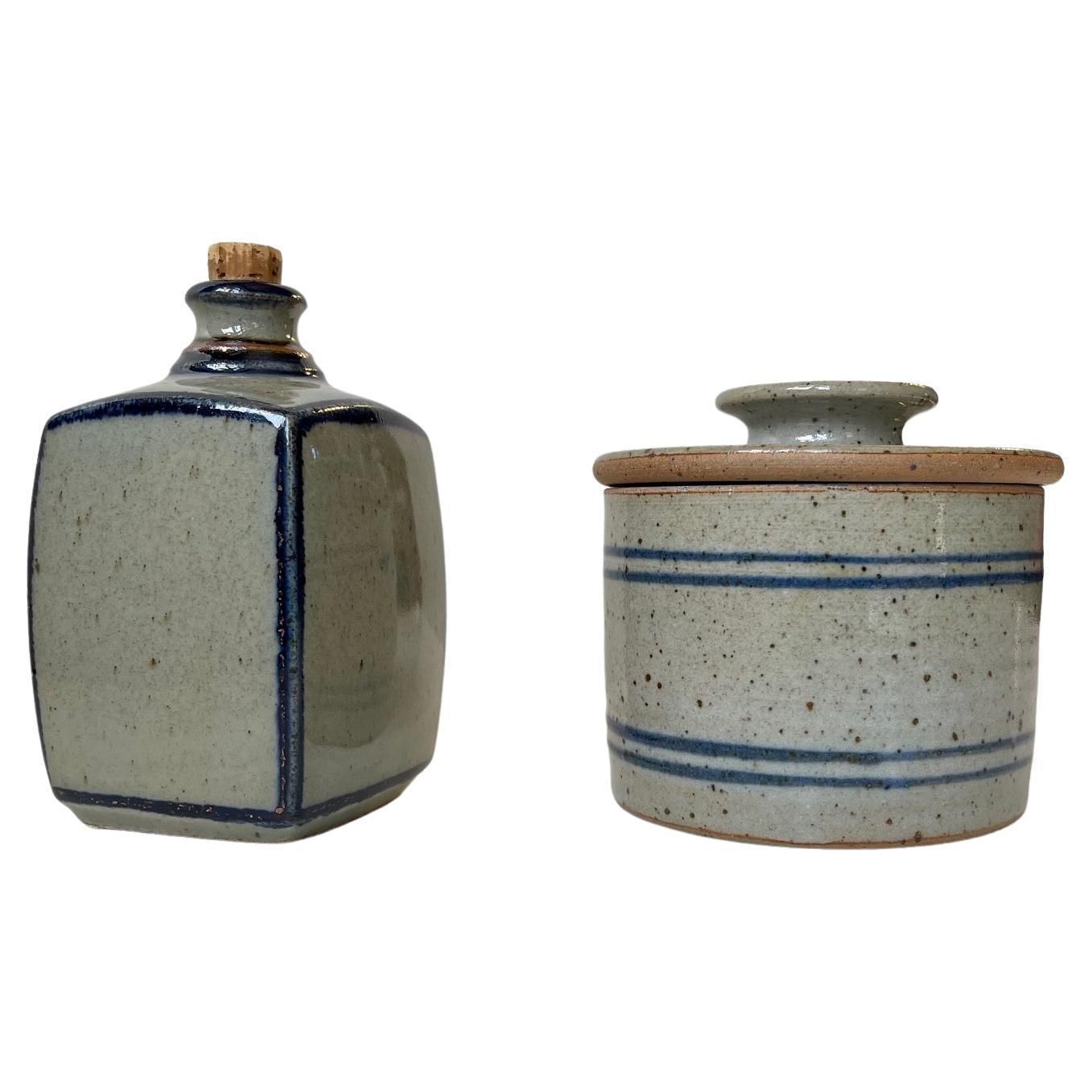 Knabstrup Lidded Jar & Decanter In Glazed Stoneware, Danish, 1970s