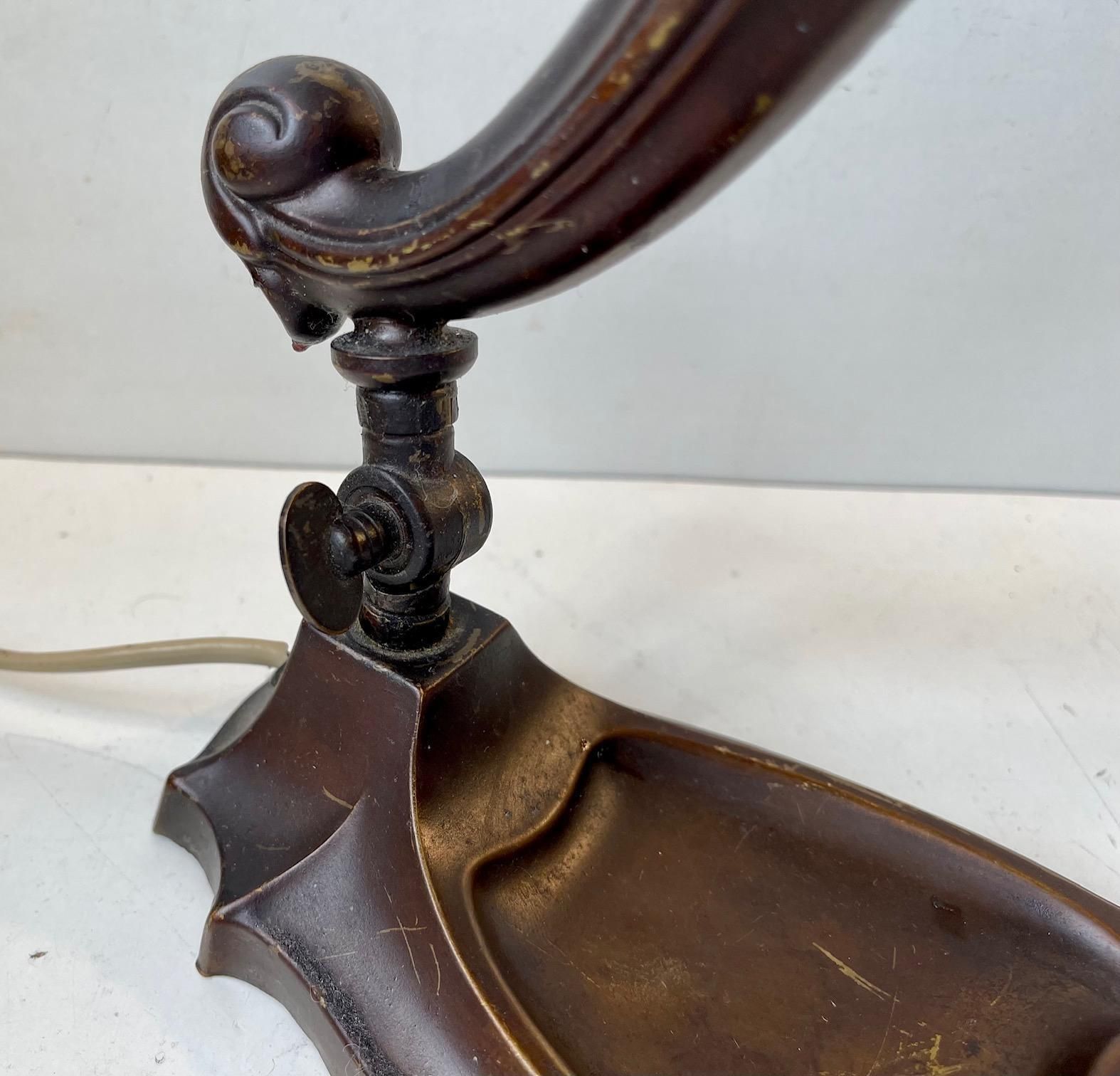 Lighting Antique Piano Or Table Lamp In Bronze & Blue Glass, 1920s photo
