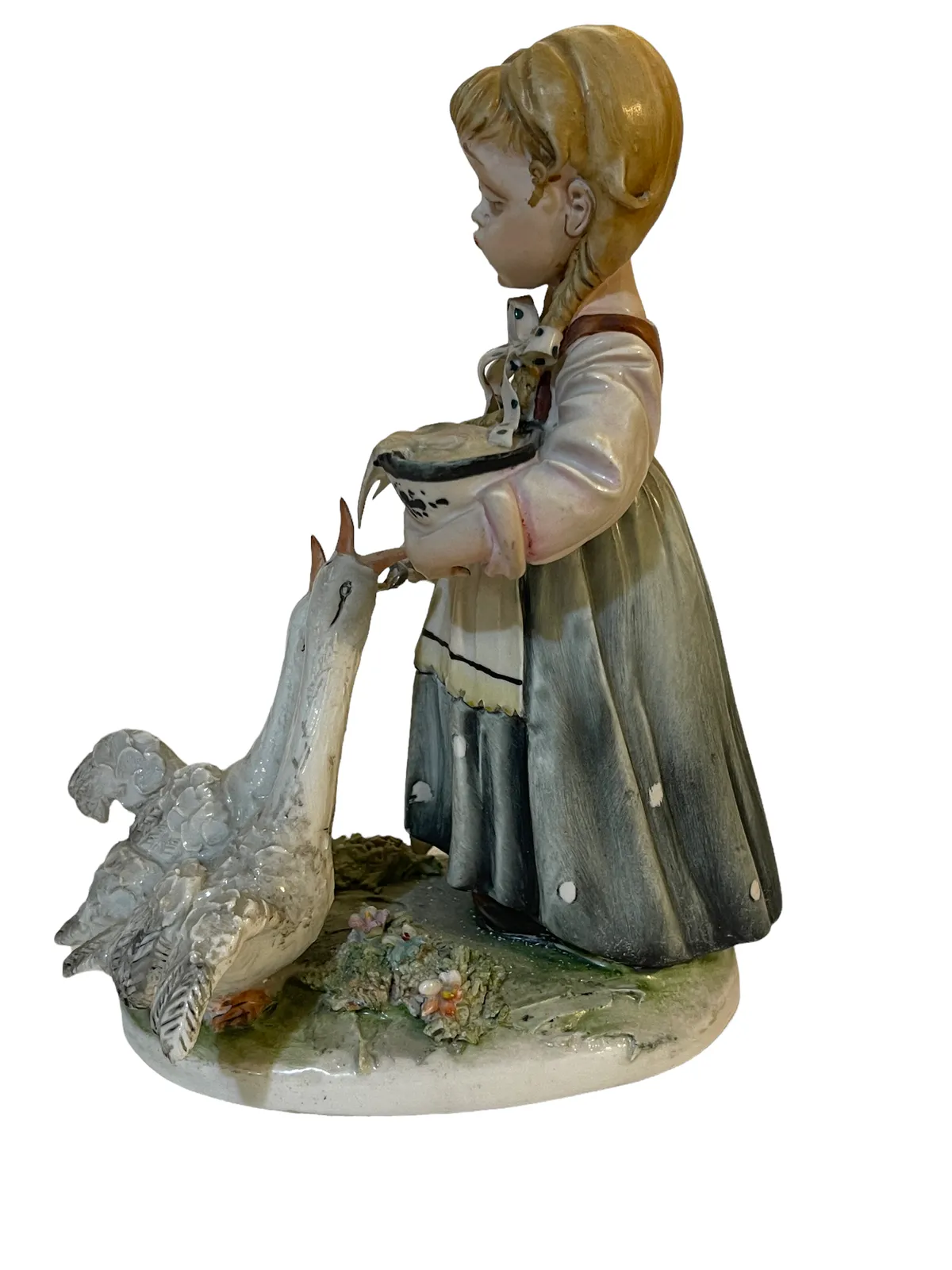 Capodimonte Figurine, 20th Century, Decorated And Signed Figure, Girl With Geese photo furniture