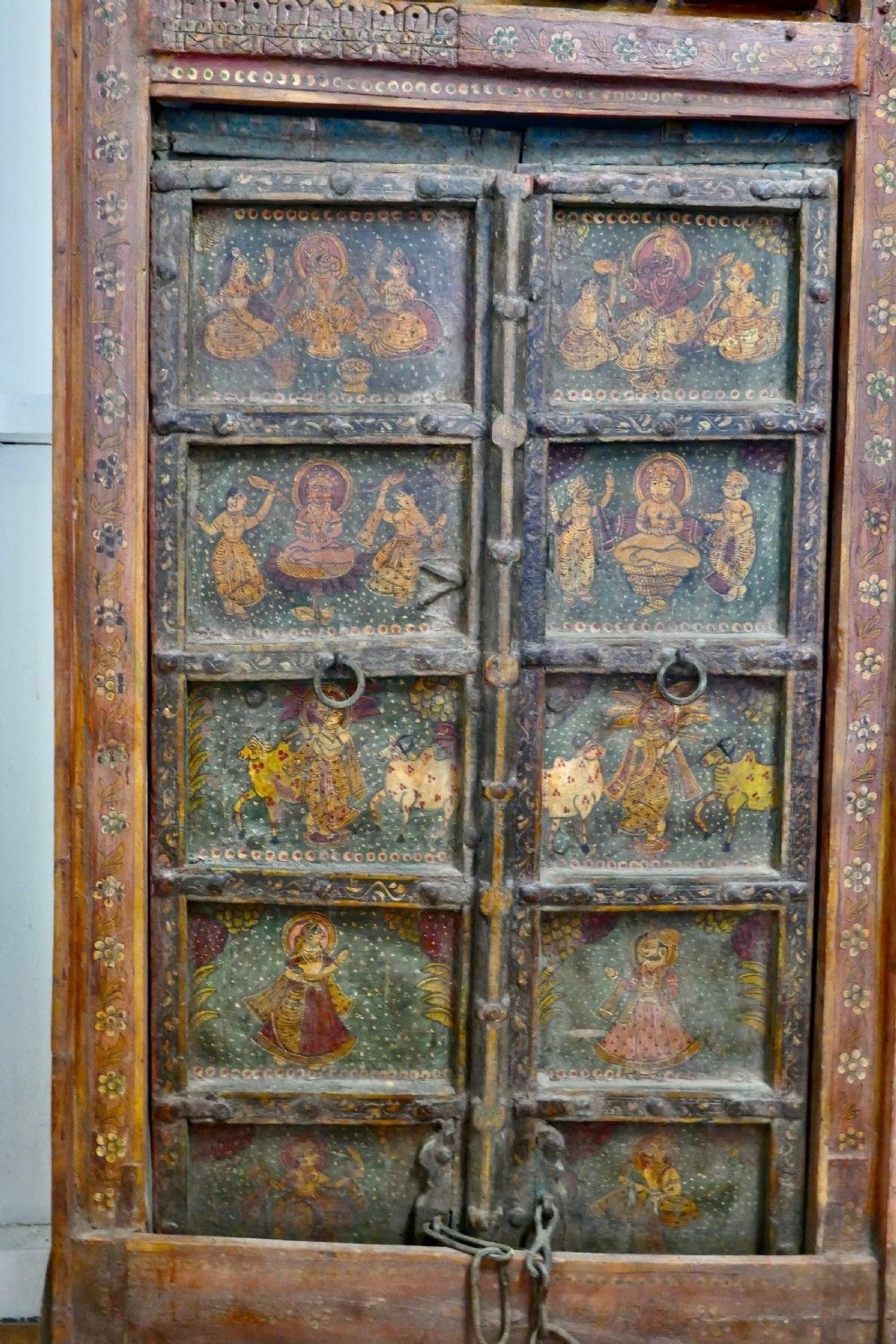 Anglo Indian Painted Doors In Original Frame, Wall Art photo for sale