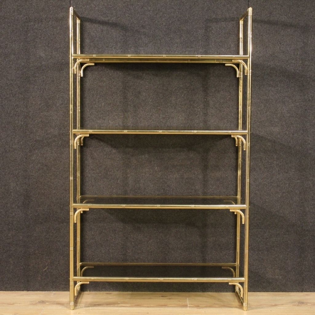 Italian Bookshelf In Golden Metal With Glass Shelves photo 1950.0