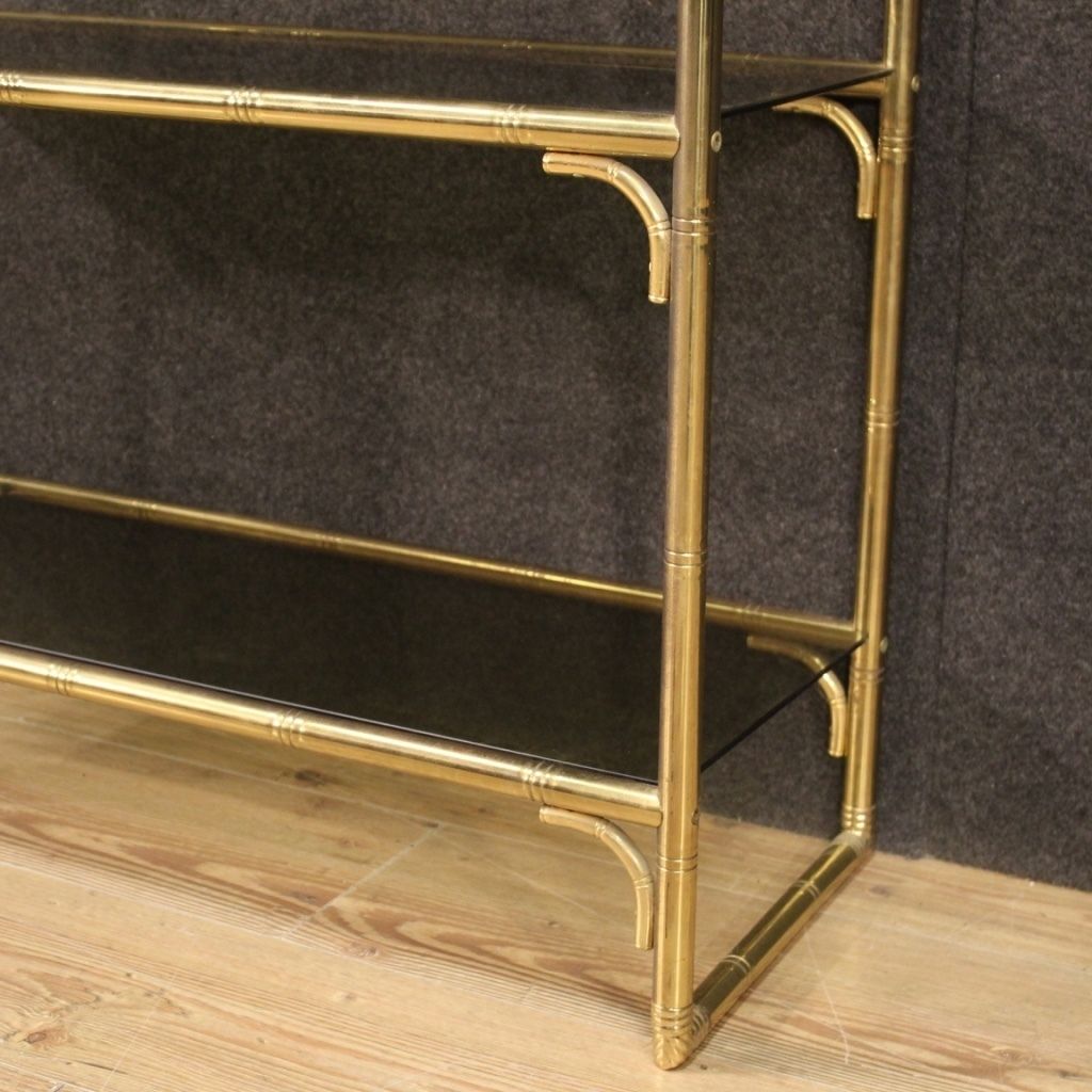 Italian Bookshelf In Golden Metal With Glass Shelves photo vinterior