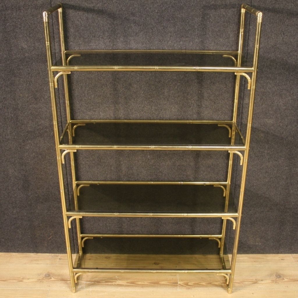 Italian Bookshelf In Golden Metal With Glass Shelves photo vintage