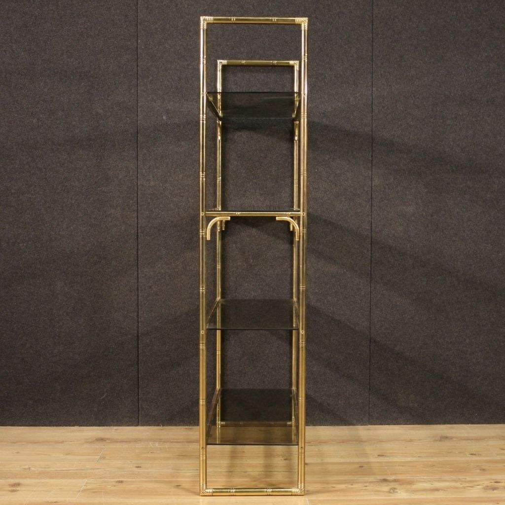 Furniture Italian Bookshelf In Golden Metal With Glass Shelves photo