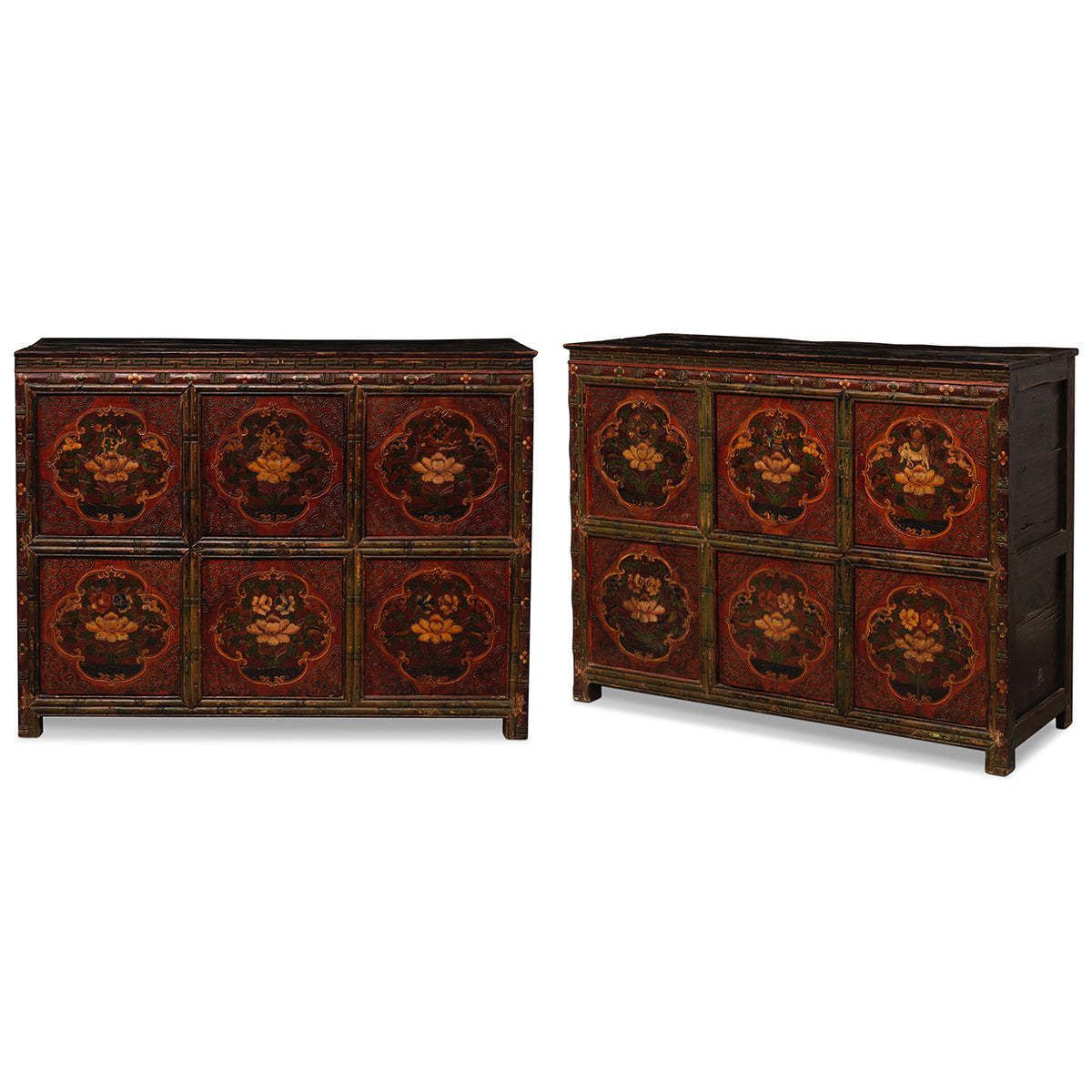 Pair Of Antique Tibetan Painted Cabinets