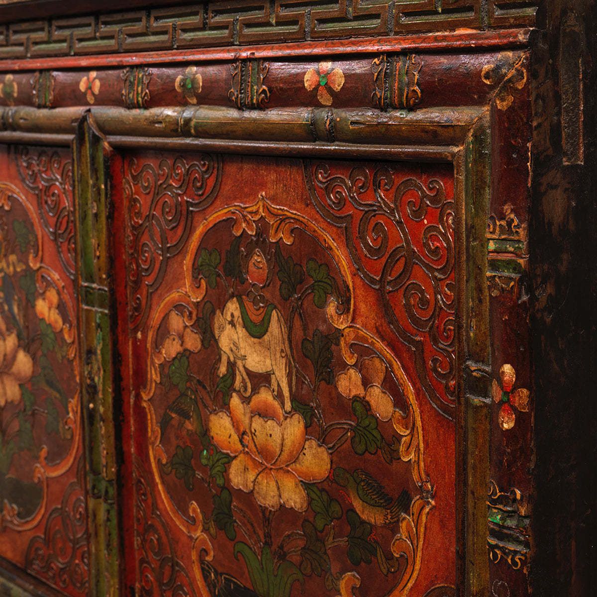 photo for sale Pair Of Antique Tibetan Painted Cabinets