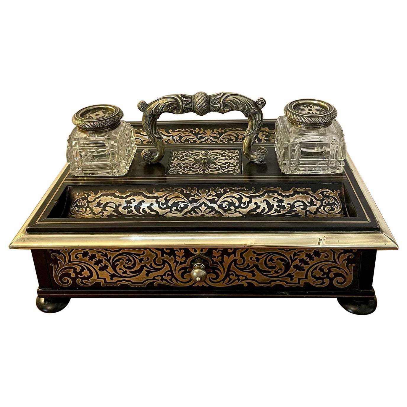 Fine Quality Antique Victorian French Freestanding Inlaid Boulle Desk Set photo furniture