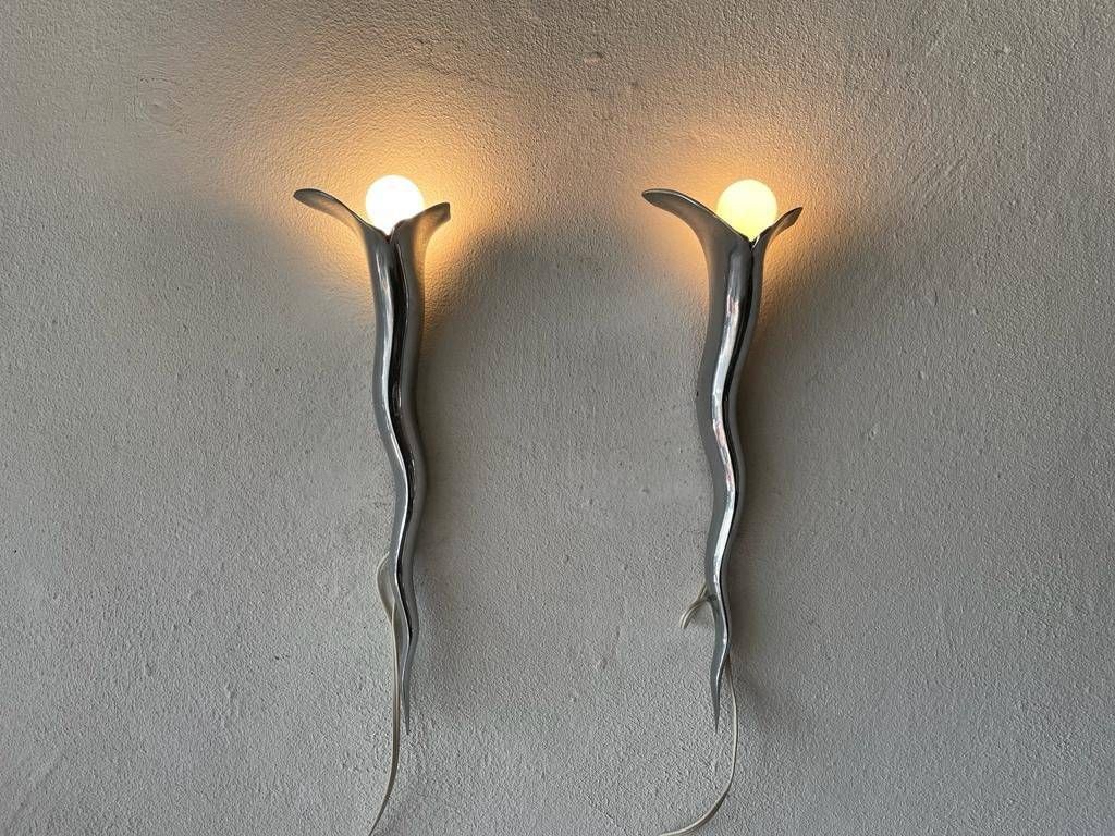Extraordinary Aluminum Pair Of Sconces By Maison Lucien Gau, 1970s, Paris, France photo furniture