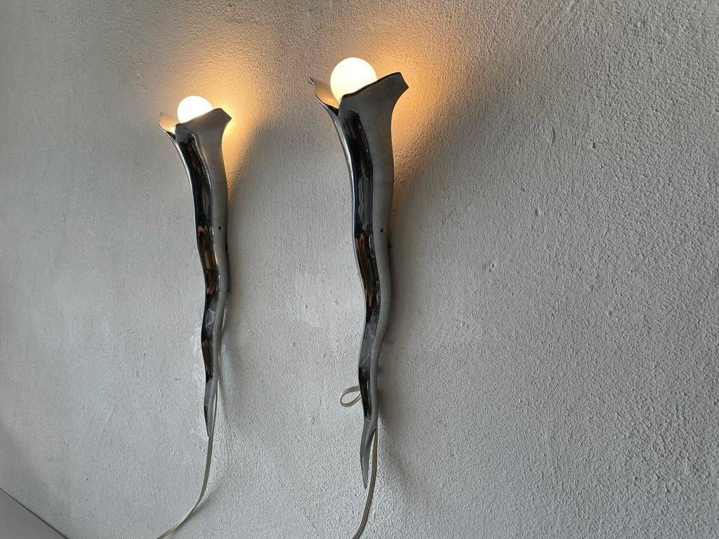 Extraordinary Aluminum Pair Of Sconces By Maison Lucien Gau, 1970s, Paris, France photo Lighting